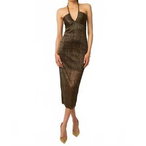 NEW GILNER FARRAR delora dress in green/gold metallic crinkle